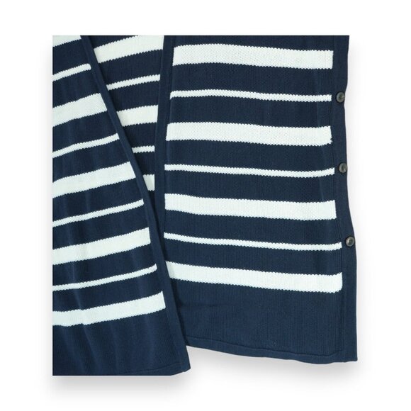 NWOT Talbots Cardigan Sweater Poncho Open Front Navy Blue Striped Wrap Vest M/L - Picture 5 of 5